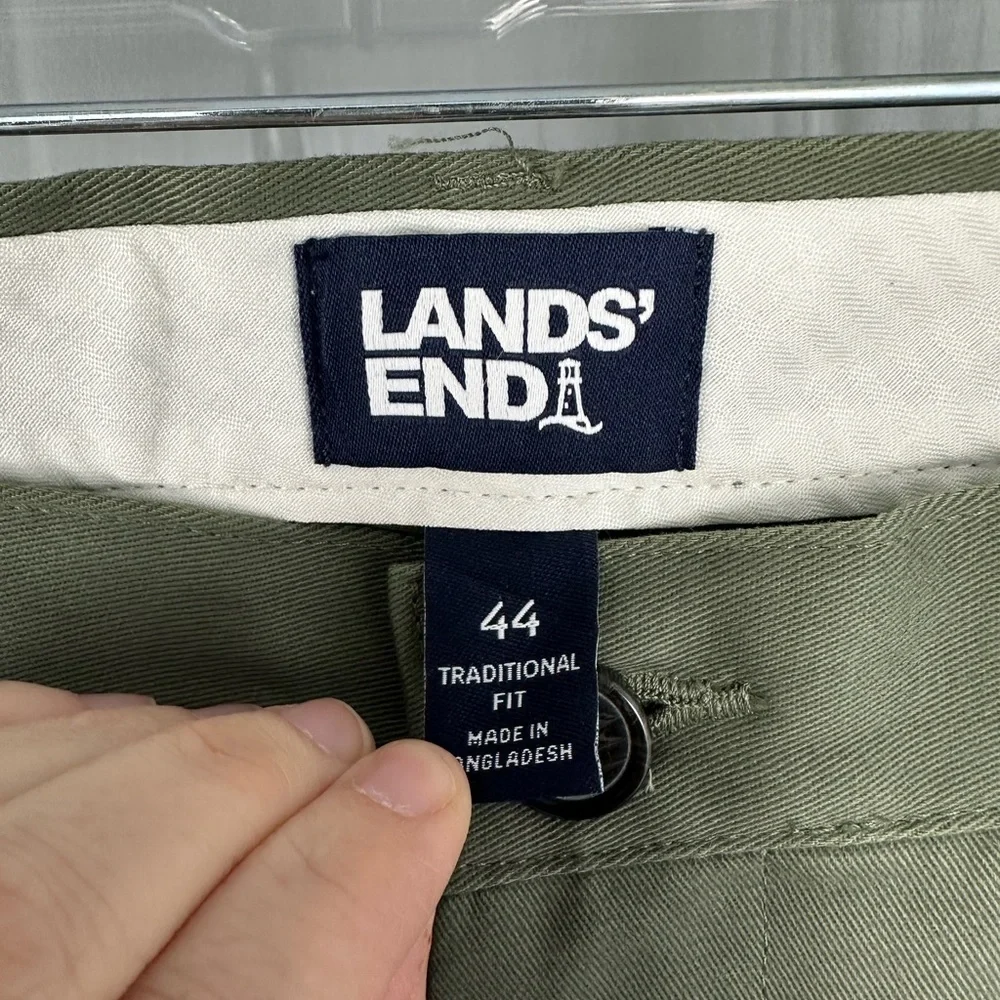 Lands End Pants Mens 44 / 27 Green Traditional Fit‎ Chino Casual 100% Cotton